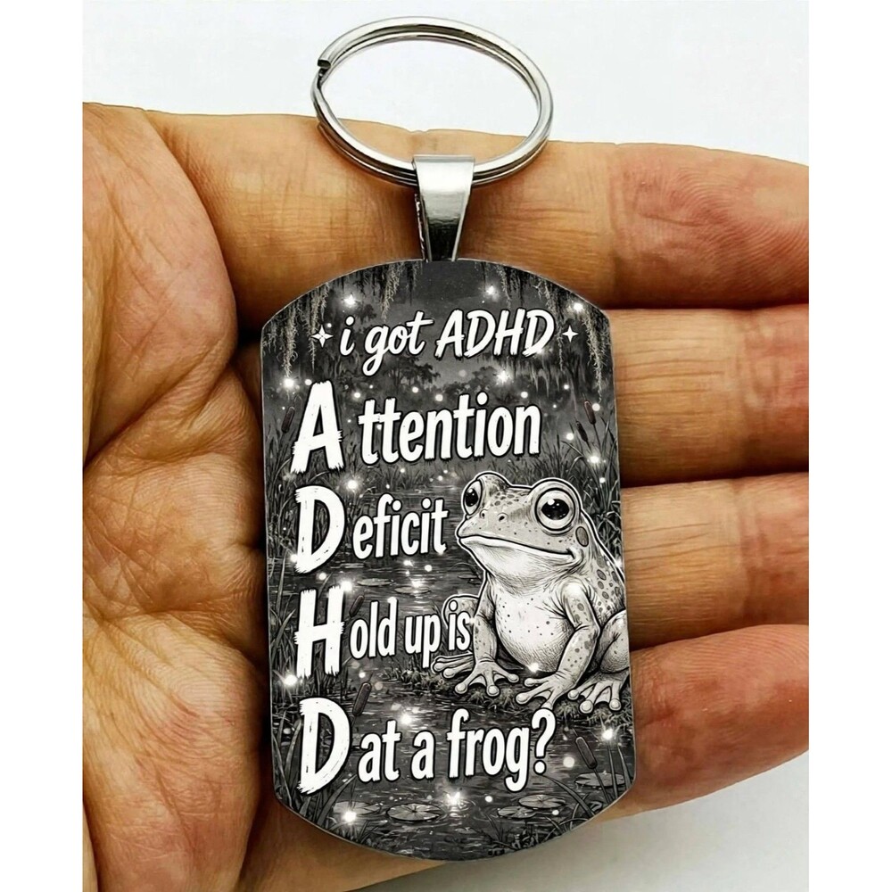 Adhd Frog Funny Cute Art Stainless Keychain Attention Activity Disorder Funny